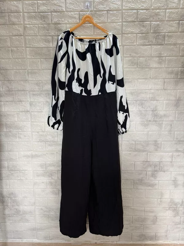 Black & White Gathered Jumpsuit