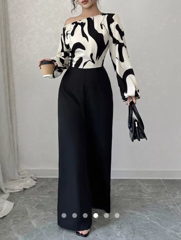 Black & White Gathered Jumpsuit