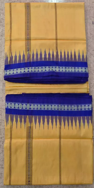 Sambalpuri Silk Joda-Light Yellow-Blue