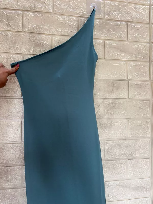 One-Shoulder Midi Bodycon Party Dress - Sea green