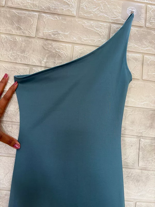 One-Shoulder Midi Bodycon Party Dress - Sea green
