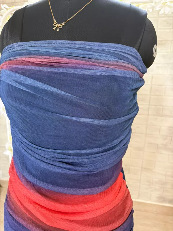 Blue and Red Color-Blocked Tube Bodycon Party Dress