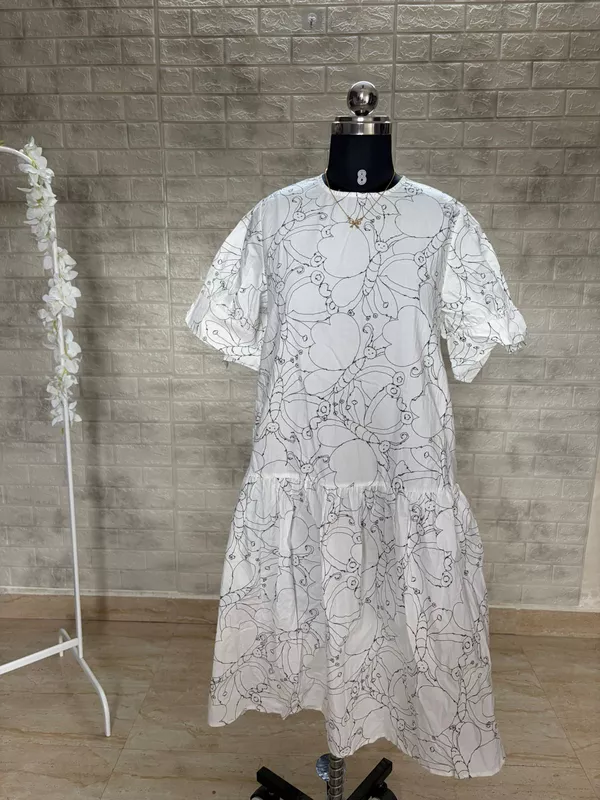 White Printed A-Line Dress