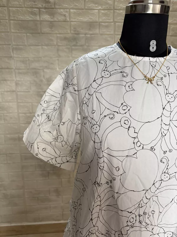White Printed A-Line Dress