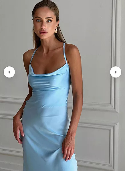 Baby Blue Satin Cowl-Neck Slip Mini Dress