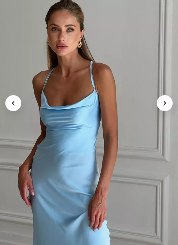 Baby Blue Satin Cowl-Neck Slip Mini Dress