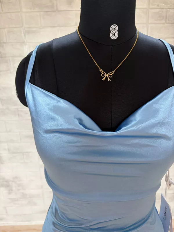 Baby Blue Satin Cowl-Neck Slip Mini Dress