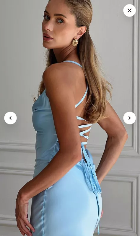 Baby Blue Satin Cowl-Neck Slip Mini Dress