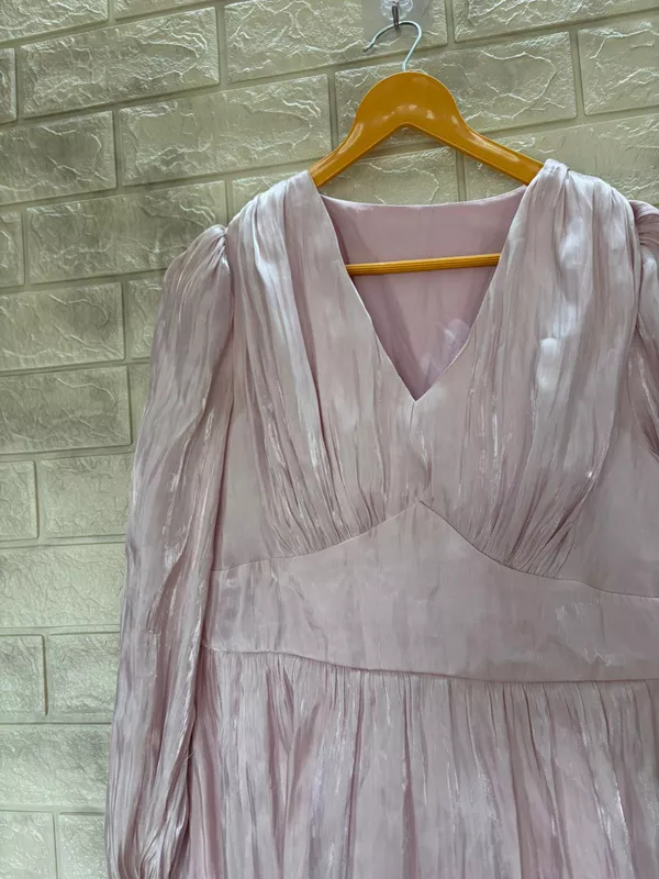 Mauve Shimmer V-Neck Long-Sleeve Dress