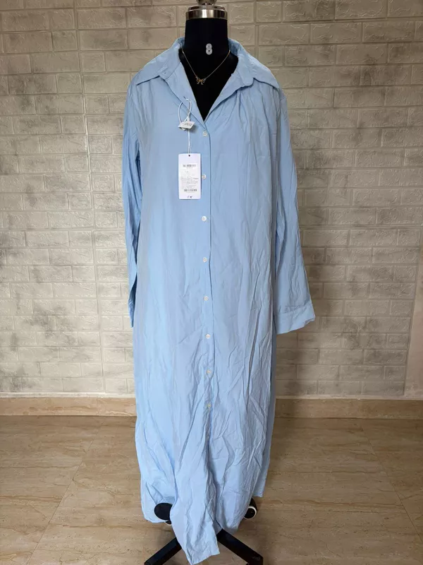 Light Blue Collared Maxi Shirt Dress