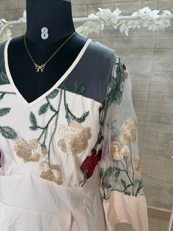 Apricot Embroidered A-Line dress