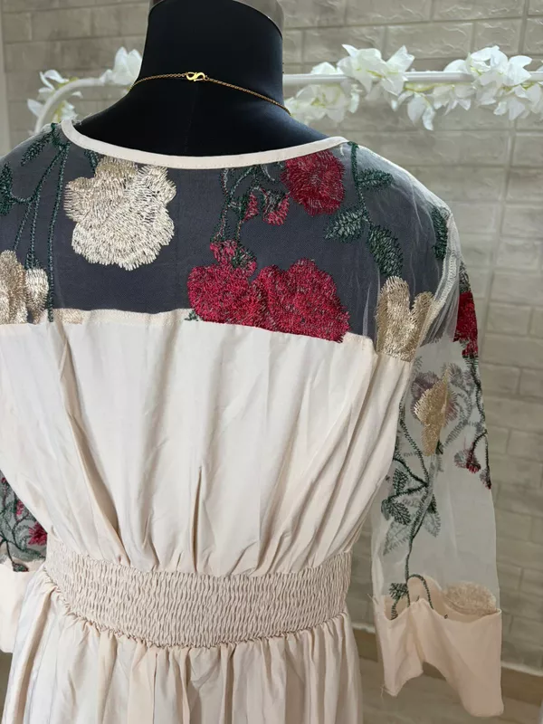 Apricot Embroidered A-Line dress