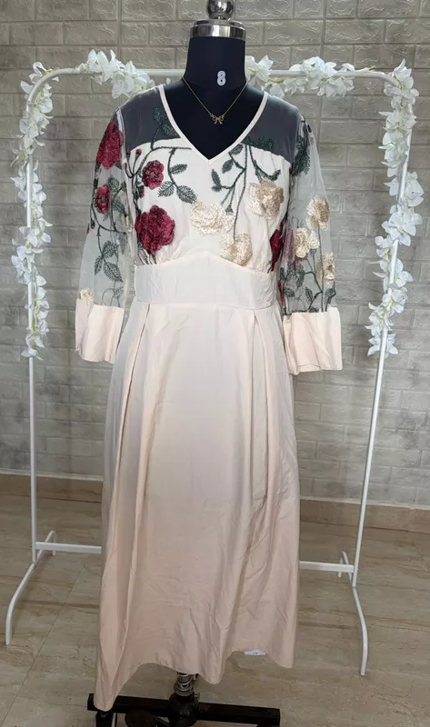Apricot Embroidered A-Line dress
