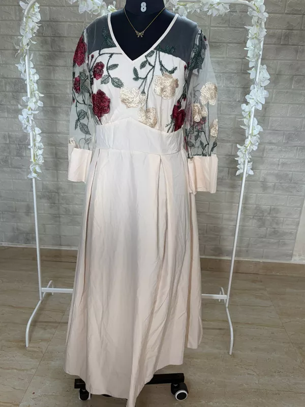 Apricot Embroidered A-Line dress