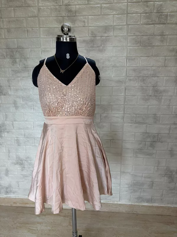 Beige Sequins Skater Dress