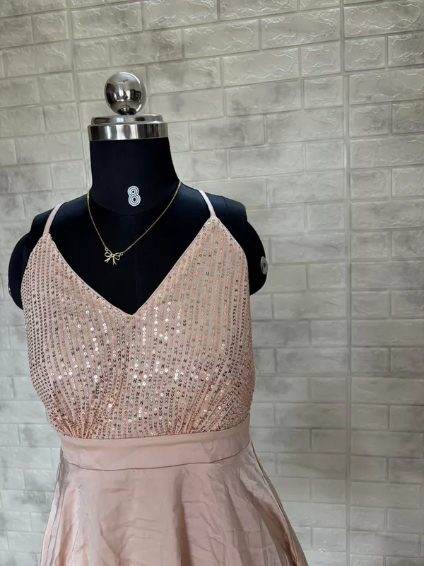Beige Sequins Skater Dress