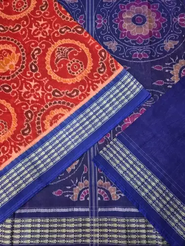 Gol Flower Bandha Bapta Silk Saree-Red