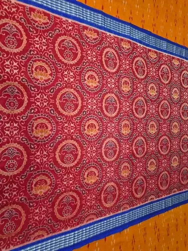 Gol Flower Bandha Bapta Silk Saree-Red
