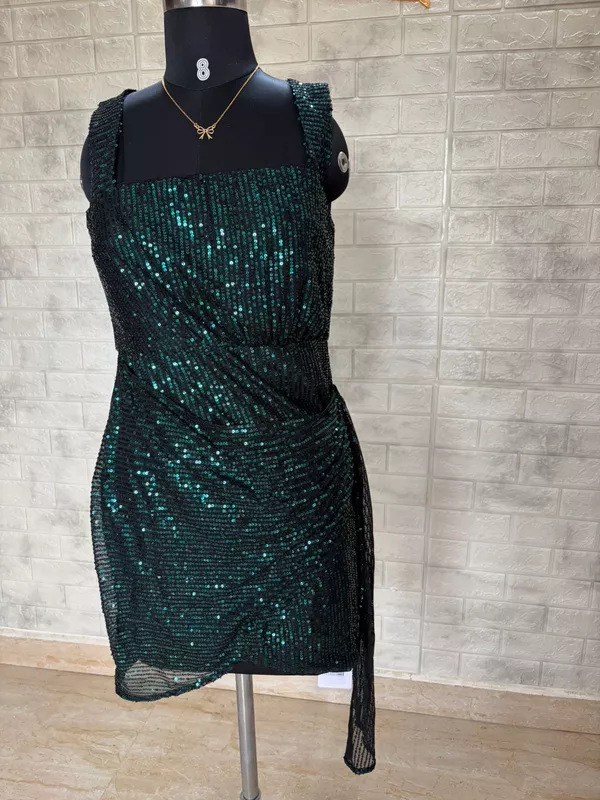Emerald Green Sequin Asymmetric Mini Dress