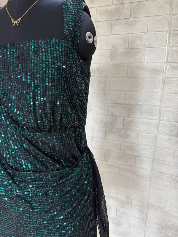 Emerald Green Sequin Asymmetric Mini Dress