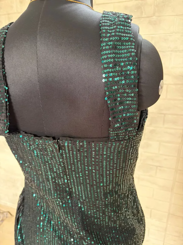 Emerald Green Sequin Asymmetric Mini Dress