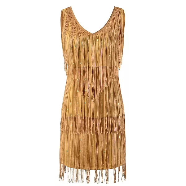 Mustard Yellow Fringe Sequin Mini Dress