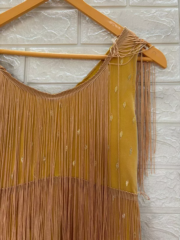 Mustard Yellow Fringe Sequin Mini Dress