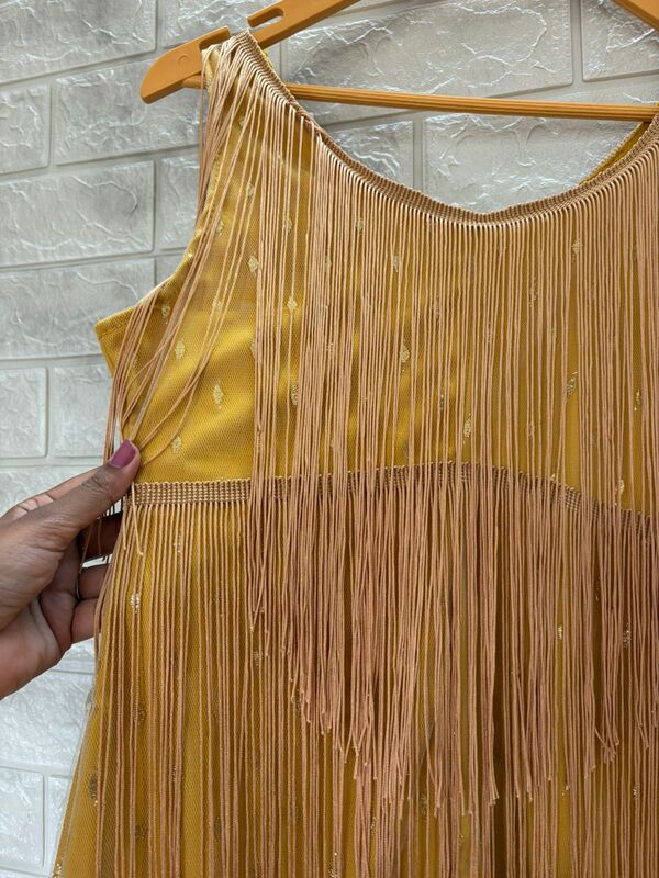 Mustard Yellow Fringe Sequin Mini Dress