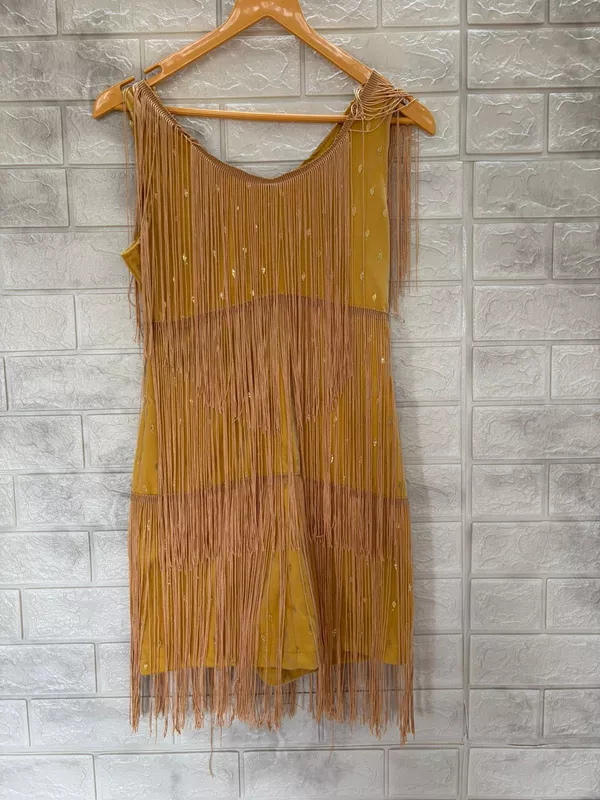 Mustard Yellow Fringe Sequin Mini Dress