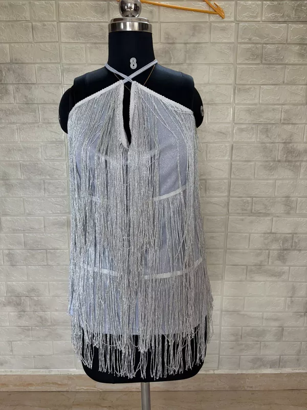 Silver Shimmer Sequin Fringe Mini Dress