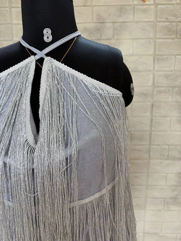 Silver Shimmer Sequin Fringe Mini Dress
