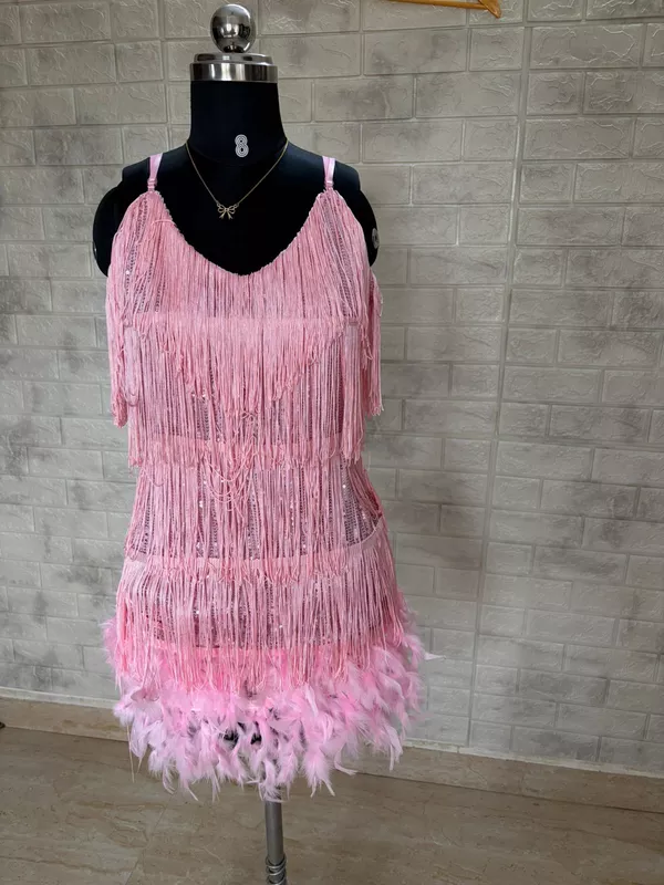 Baby Pink Fringe Sequin Mini Dress