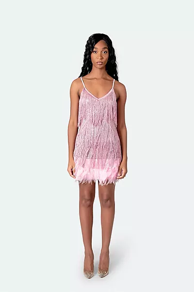 Baby Pink Fringe Sequin Mini Dress