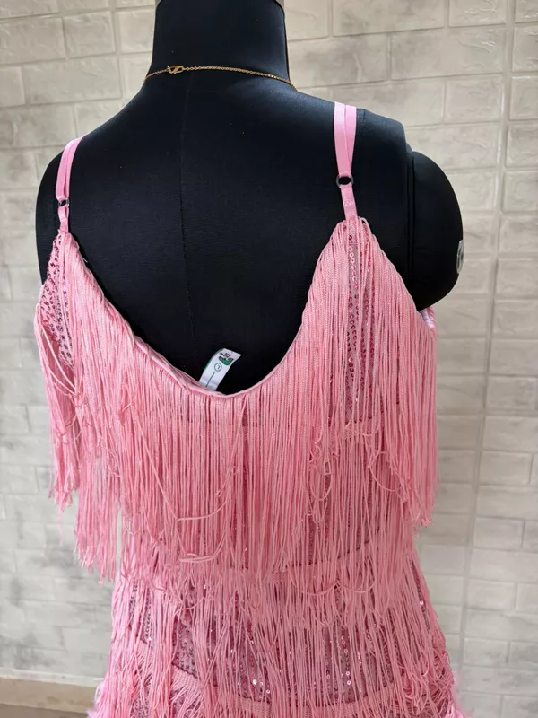 Baby Pink Fringe Sequin Mini Dress