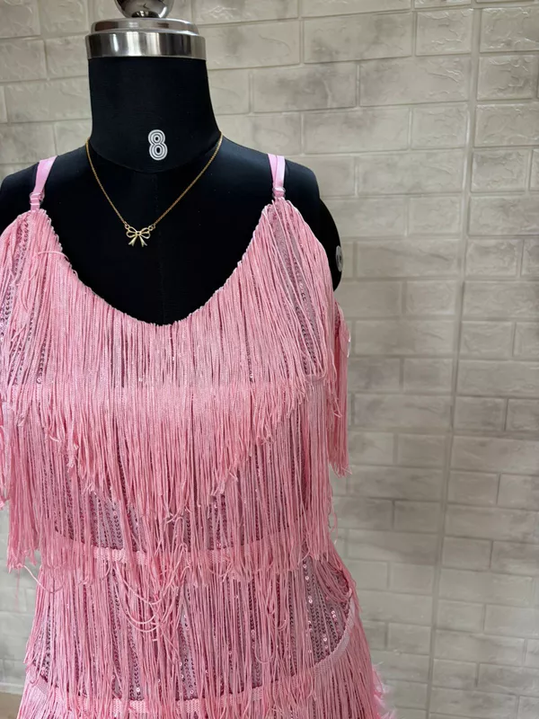 Baby Pink Fringe Sequin Mini Dress