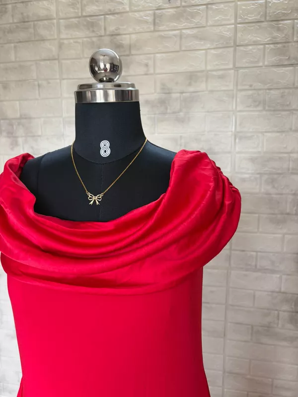 Red Off-Shoulder Cowl Neck Maxi Dress