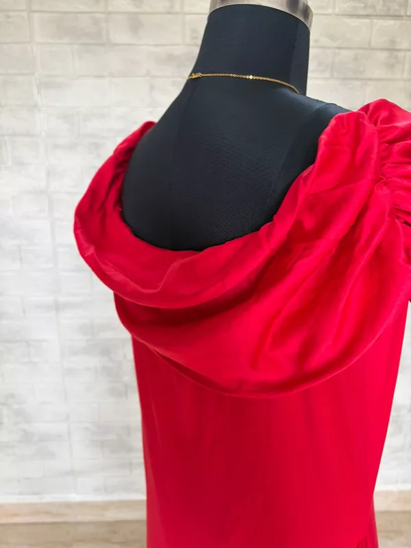 Red Off-Shoulder Cowl Neck Maxi Dress