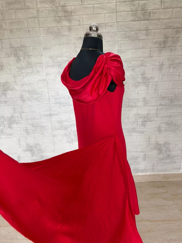Red Off-Shoulder Cowl Neck Maxi Dress