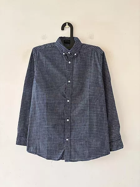 Navy grid micro check shirt