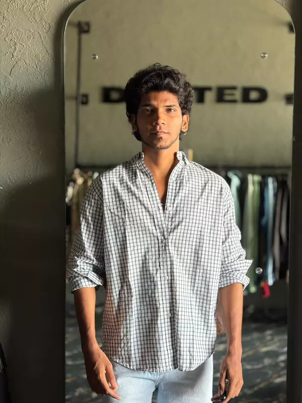 Pearl grid micro check shirt