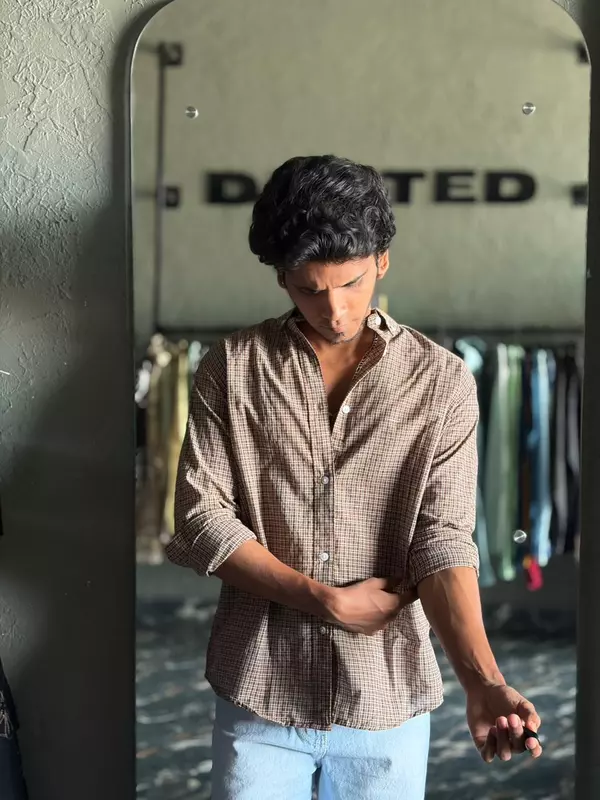 Choco grid micro check shirt