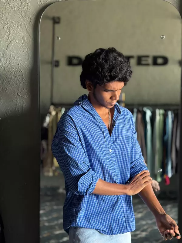 Royal blue micro check shirt