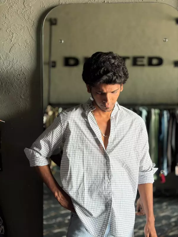 Slate grid micro check shirt