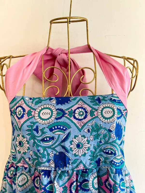 Hoor's Halter Neck Tube Dress - Blue & Pink Print