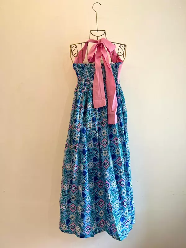 Hoor's Halter Neck Tube Dress - Blue & Pink Print