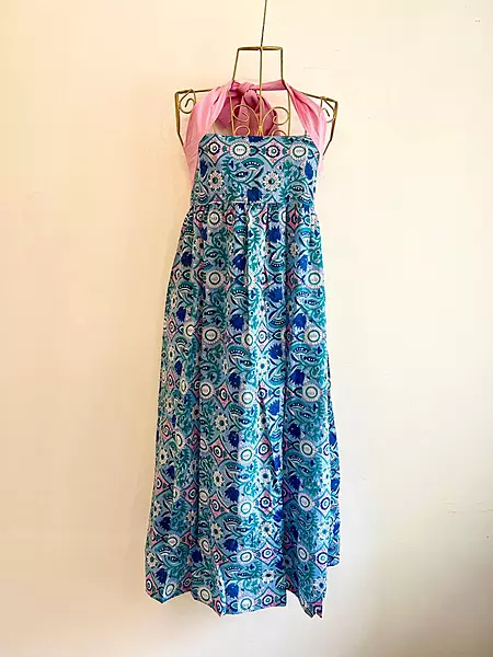 Hoor's Halter Neck Tube Dress - Blue & Pink Print