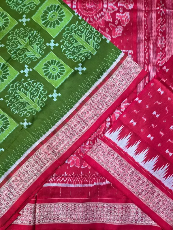 GACHA PHULA BANDHA SILK SAREE-OLIVE