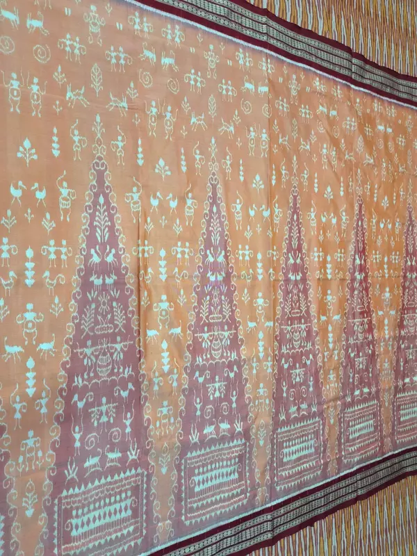 BADA PHERA TRIBAL SILK SAREE-PEACH