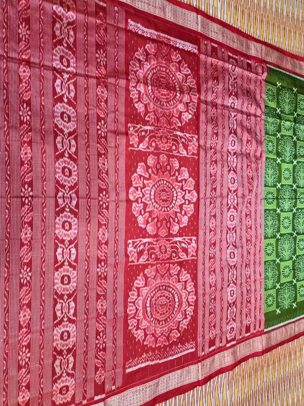 GACHA PHULA BANDHA SILK SAREE-OLIVE