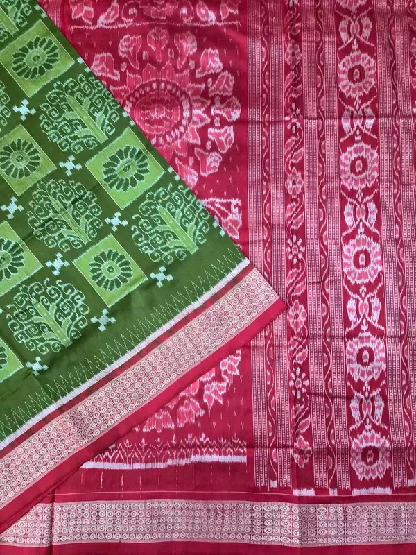 GACHA PHULA BANDHA SILK SAREE-OLIVE